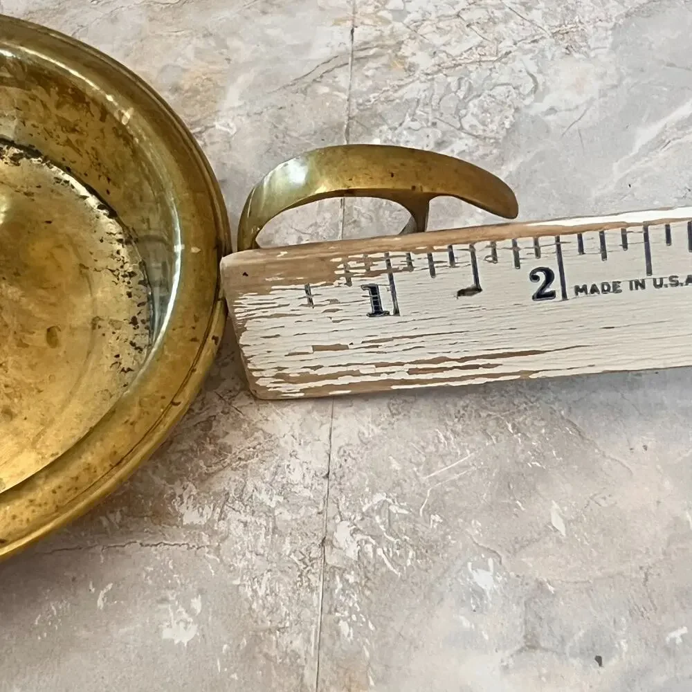 VTG Brass Etched Candlestick Holder Finger Ring 5 in Made in India